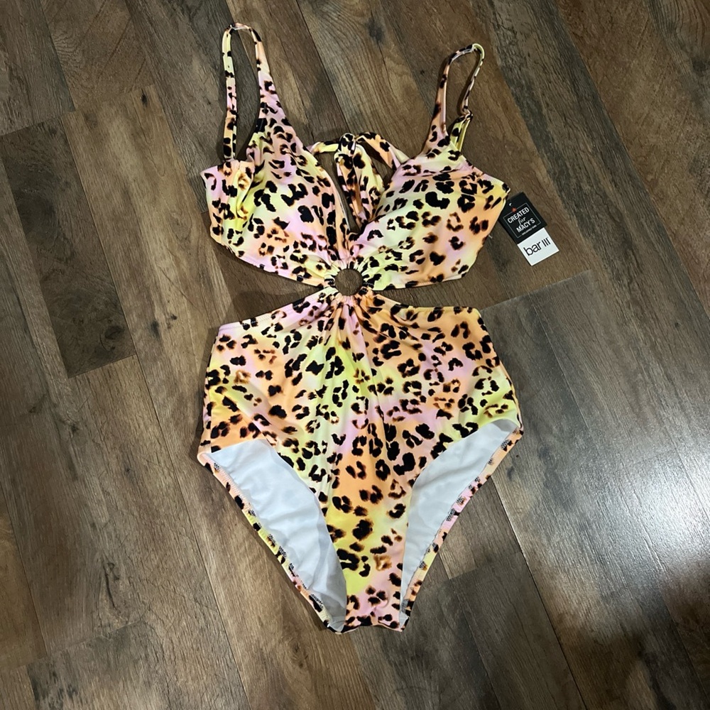 BAR III Cheetah Print Ring Monokini One-Piece Swimsuit, US L NWT